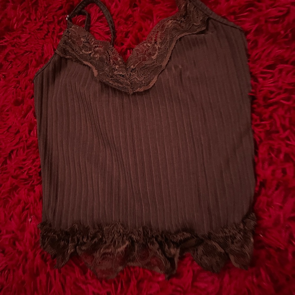 Brown lace trim cami with open back